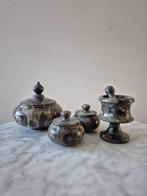 Set potten vijzel keukengerij grijs geaderd marmer potjes, Antiek en Kunst, Ophalen of Verzenden