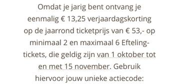 Kortingscode voor €13,25 op maximaal 6 Efteling tickets beschikbaar voor biedingen