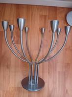 Zware zilverkleurige kandelaar voor 8 kaarsen, Ophalen of Verzenden, Metaal, 25 tot 50 cm