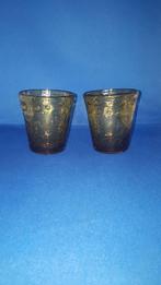 Vintage spijkerglas, glas met bellen bruin, set van 2. 1A21, Ophalen of Verzenden