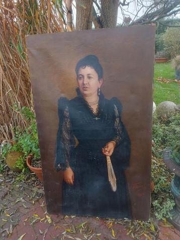 Antiek groot schilderij 125 cm h uit 1893  beschikbaar voor biedingen