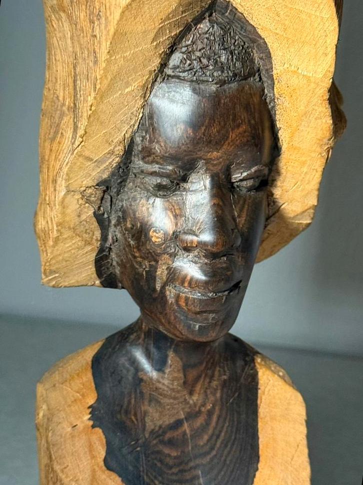 Ebbenhout vrouwenbuste – handgesneden Afrikaans beeld, Antiek en Kunst, Kunst | Beelden en Houtsnijwerken, Ophalen of Verzenden