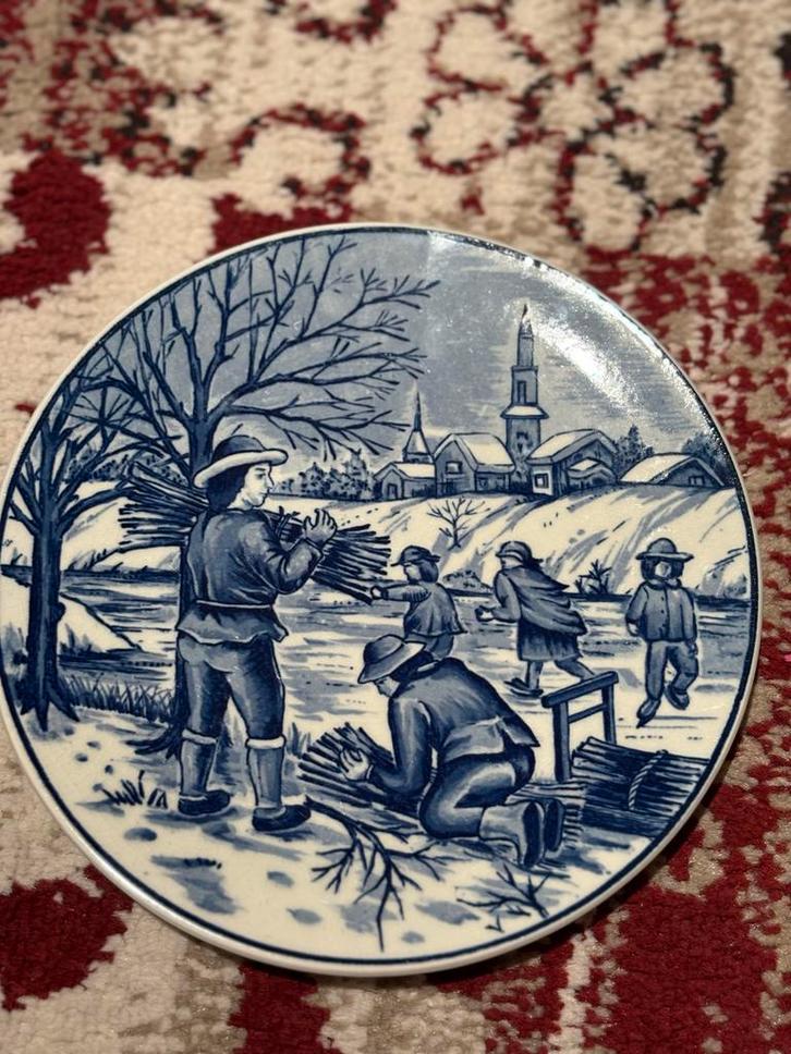 Delfts Blauw Wandbord Wintertafereel, Antiek en Kunst, Antiek | Wandborden en Tegels, Ophalen of Verzenden