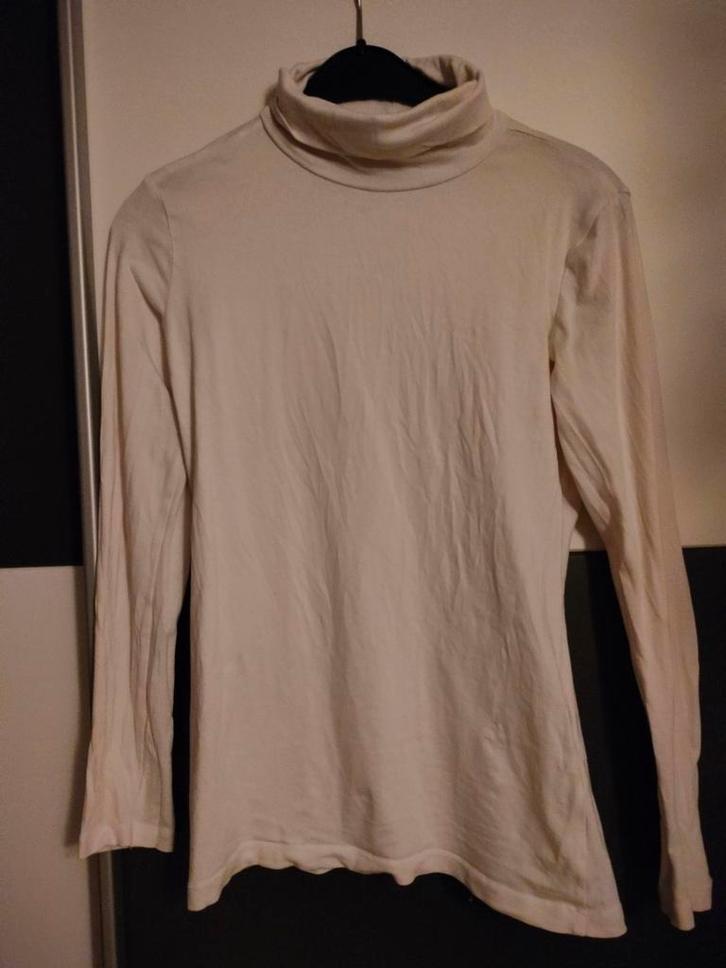 Witte Longsleeve met Col, Kleding | Dames, T-shirts, Gedragen, Maat 36 (S), Wit, Lange mouw, Ophalen of Verzenden