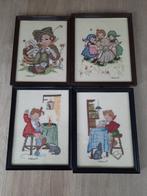 4 Ingelijste geborduurde Hummel schilderijen, Ophalen, Minder dan 50 cm, Overige typen, Zo goed als nieuw