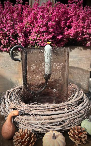 Smoke Glas Windlicht in Krans - Set beschikbaar voor biedingen