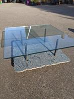salontafel marmer met glazen plaat, Huis en Inrichting, Tafels | Salontafels, Ophalen, Gebruikt, Design jaren 80, Vierkant