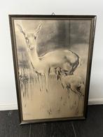 Schilderij Han van Meegeren, Hert met jong., Minder dan 50 cm, Gebruikt, Ophalen of Verzenden, Schilderij