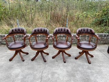 Chesterfield bruin leren bureau stoelen 4 x stuks !!! beschikbaar voor biedingen