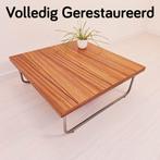 Vierkante salontafel jaren 70, vintage houten koffietafel, 50 tot 100 cm, Minder dan 50 cm, Rechthoekig, Ophalen of Verzenden
