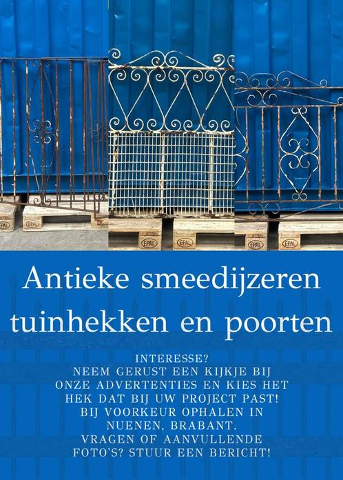 Vintage Smeedijzeren Hekwerken & Poorten - Grote Voorraad!, Tuin en Terras, Tuinhekken en Hekwerk, Gebruikt, Spijlenhekwerk, IJzer