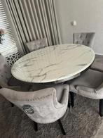 Marmeren eettafel set met 5 stoelen & salontafel, Huis en Inrichting, Ophalen, 100 tot 150 cm, Rond, Zo goed als nieuw