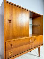 Vintage Deense Teakhout Dressoir Sideboard Showcase Jaren 60, 100 tot 150 cm, Glas, Ophalen of Verzenden, Zo goed als nieuw