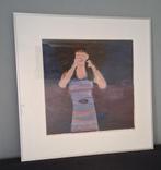 vrouw aan meer aquarel ingelijst 70x70cm  vierkant, Huis en Inrichting, Woonaccessoires | Schilderijen, Tekeningen en Foto's, Minder dan 50 cm