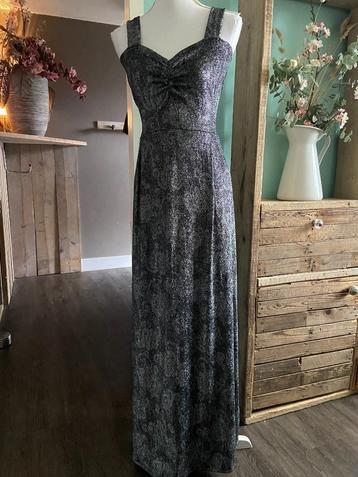 Elegante max jurk met glitters stretch mt M-L zwart - grijs