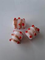 3 stuks lampwork glaskralen oranje wit goud kralen, Ophalen of Verzenden, Nieuw, Kraal