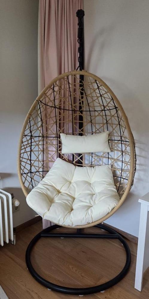 Hangstoel swing met standaard - naturel - ø104x200 cm - ZGAN, Huis en Inrichting, Stoelen, Zo goed als nieuw, Eén, Metaal, Riet of Rotan