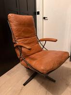 Leren fauteuil met metalen frame, Huis en Inrichting, Fauteuils, Ophalen, Gebruikt, Minder dan 75 cm, Leer