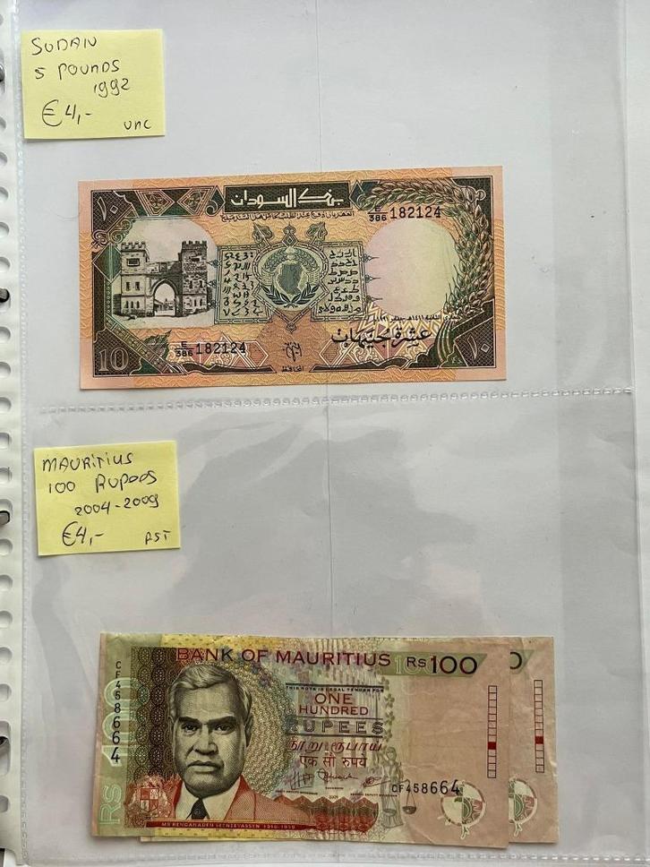 Bankbiljetten Sudan en Mauritius - 25% korting, Postzegels en Munten, Bankbiljetten | Afrika, Overige landen, Verzenden