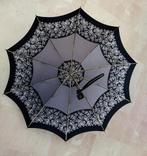 antieke Paraplu prachtig dessin zwart grijs wit Leren greep, Antiek en Kunst, Antiek | Kleding en Accessoires, Ophalen, Dames