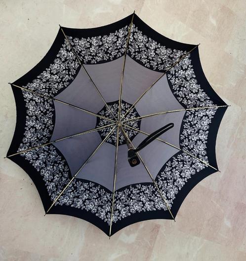 antieke Paraplu prachtig dessin zwart grijs wit Leren greep, Antiek en Kunst, Antiek | Kleding en Accessoires, Dames, Ophalen