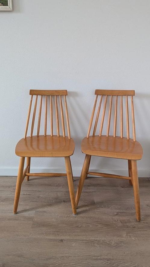 Vintage Retro Stoelen Set van 2, Huis en Inrichting, Stoelen, Gebruikt, Twee, Hout, Bruin, Ophalen