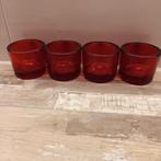 Set van 4 rode glazen theelichthouders, Huis en Inrichting, Woonaccessoires | Kandelaars en Kaarsen, Overige materialen, Ophalen of Verzenden