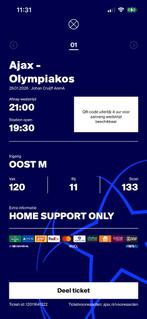 TICKET AJAX - OLYMPIAKOS, Tickets en Kaartjes, Evenementen en Festivals, Eén persoon