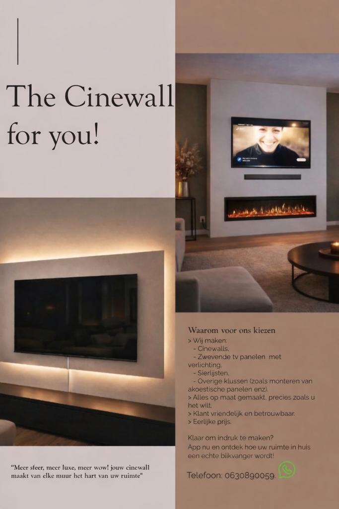 Cinewalls/zwevend tv paneel/sierlijsten alle op maat gemaakt, Huis en Inrichting, Kachels, Zo goed als nieuw, Inbouw, Bio-ethanolhaard