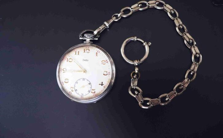 Zilveren ZentRa zakhorloge, met ketting niet werkend, Sieraden, Tassen en Uiterlijk, Horloges | Antiek, Zakhorloge, Overige merken
