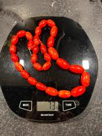 Zeldzame koraalkleurige bakelieten kralen ketting, Sieraden, Tassen en Uiterlijk, Kettingen, Ophalen of Verzenden, Gebruikt, Rood