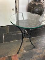 Vintage design bijzettafel - glas & staal, Ophalen, Minder dan 55 cm, Rond, Glas