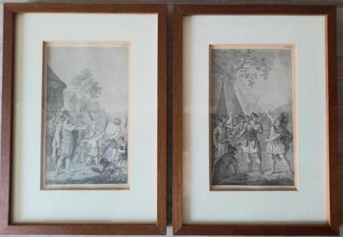 2 schilderijtjes in eikenhouten lijstjes, Antiek en Kunst, Kunst | Etsen en Gravures, Ophalen of Verzenden