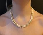Diamanten blauw glas parel ketting fraai gouden slot dames, Ophalen of Verzenden, Goud, Ketting, Met edelsteen