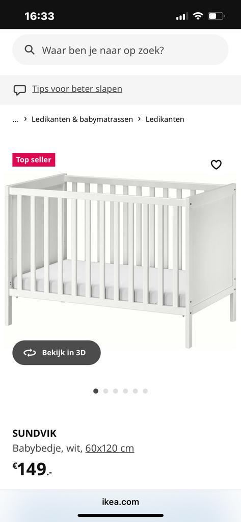 Baby bed wit 60 x 120 cm, Kinderen en Baby's, Babywiegjes en Ledikanten, Nieuw, Ledikant, Ophalen