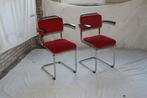 2 Chroom Dutch Originals Gispen 201 Stoelen Rood Cordury, Design Klassiekers, Twee, Metaal, Zo goed als nieuw