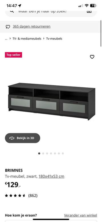 BRIMNES Tv-meubel, zwart, 180x41x53 cm beschikbaar voor biedingen
