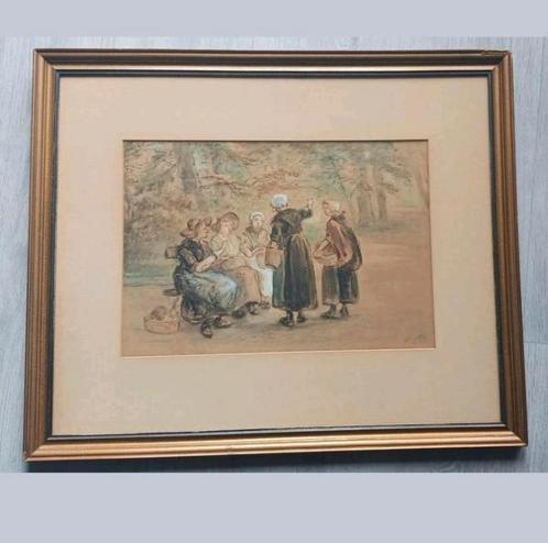 Antiek Aquarel schilderij Phillip Sadee scheveningen vrouwen, Antiek en Kunst, Kunst | Schilderijen | Klassiek, Ophalen of Verzenden