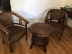 Rotan set tafel met twee stoeltjes, Huis en Inrichting, Stoelen, Ophalen of Verzenden, Bruin, Twee