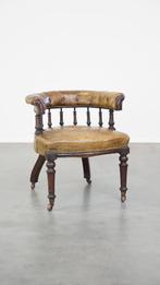 Antieke Engelse rundleren fauteuil/ bureaustoel, Antiek en Kunst, Ophalen