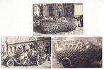 3 antieke fotokaarten versierde auto's bloemcorso? oldtimers, Gebruikt, Verzenden, Foto, Voor 1940