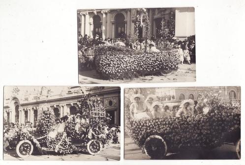 3 antieke fotokaarten versierde auto's bloemcorso? oldtimers, Verzamelen, Foto's en Prenten, Gebruikt, Foto, Overige onderwerpen
