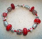 Leren armband zilver-rood in maat naar wens, Info.adorabeads@gmail.com, Want 18 Hoogvliet, Adorabeads, Nieuw