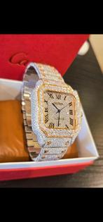 Cartier Santos Diamond Moissanite Iced Out NIEUW, Sieraden, Tassen en Uiterlijk, Horloges | Heren, Overige merken, Staal, Staal