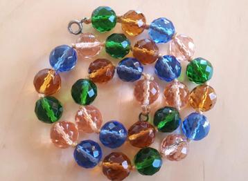 Oud Collier Grote Facet Geslepen Glaskralen. GRATIS Verz. beschikbaar voor biedingen