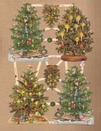 Rijkelijk versierde kerstbomen poezieplaatjes 7390, Verzamelen, Poesieplaatjes, Verzenden