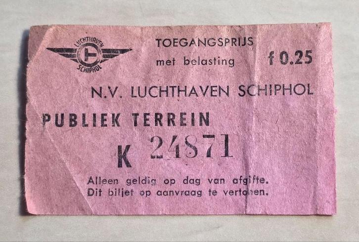 391) TOEGANGSPRIJS NV LUCHTHAVEN SCHIPHOL f 0.25, Postzegels en Munten, Postzegels | Thematische zegels, Vliegtuigen, Ophalen of Verzenden