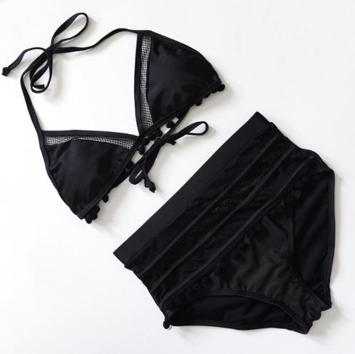 Zwarte retro mesh high waist bikini vintage maat S M L XL, Kleding | Dames, Badmode en Zwemkleding, Nieuw, Bikini, Zwart, Verzenden