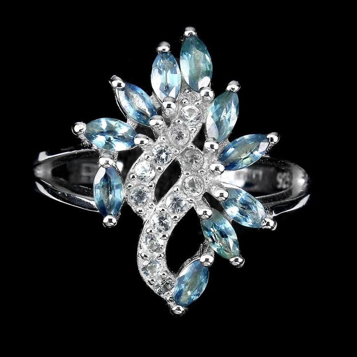 Zilveren ring maat 15.6 mm met saffier en witte topaas, Sieraden, Tassen en Uiterlijk, Ringen, Nieuw, Dame, Kleiner dan 17, Zilver