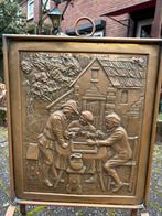 Antiek Koperen Haardscherm met Tafereel, Ophalen of Verzenden, Koper